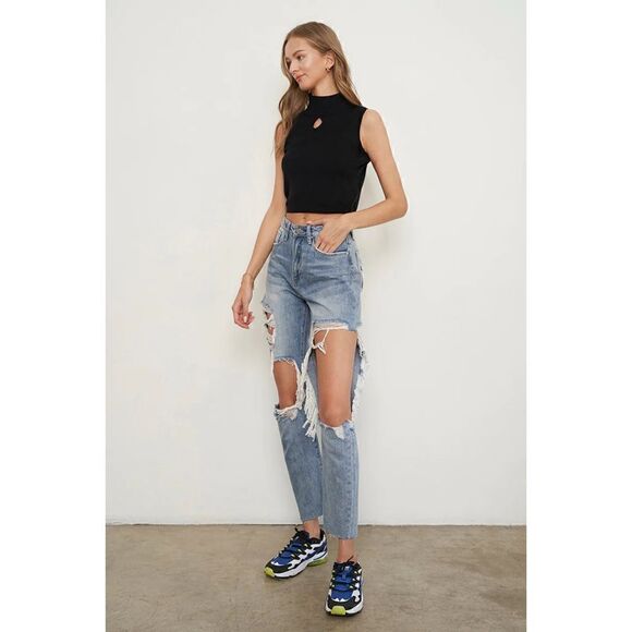 NWT Insane Gene Free the People Mid-Rise Distressed Boyfriend Jeans, Size 7/27W - Picture 2 of 16